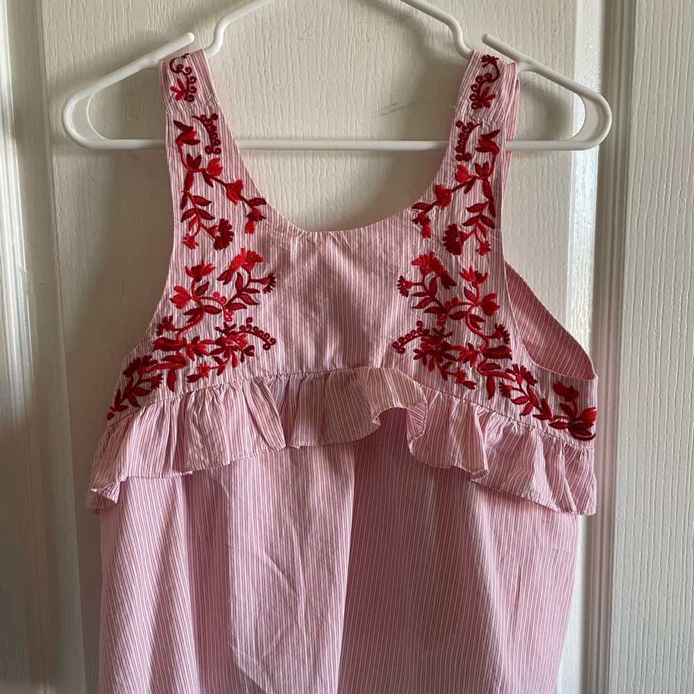 Zara red and pink striped shirt with red flower detail